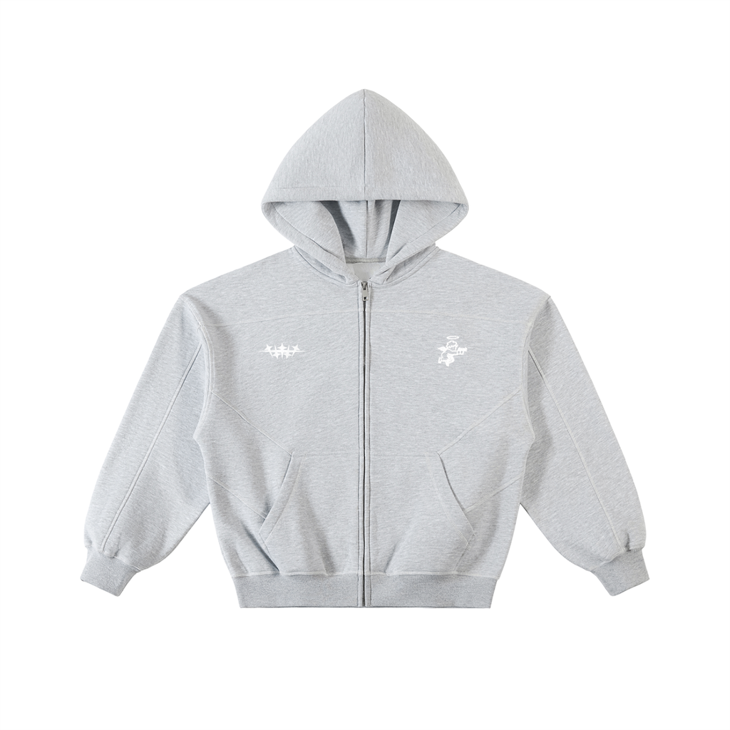 Cupid Boxy Stitched Zip Up Hoodie
