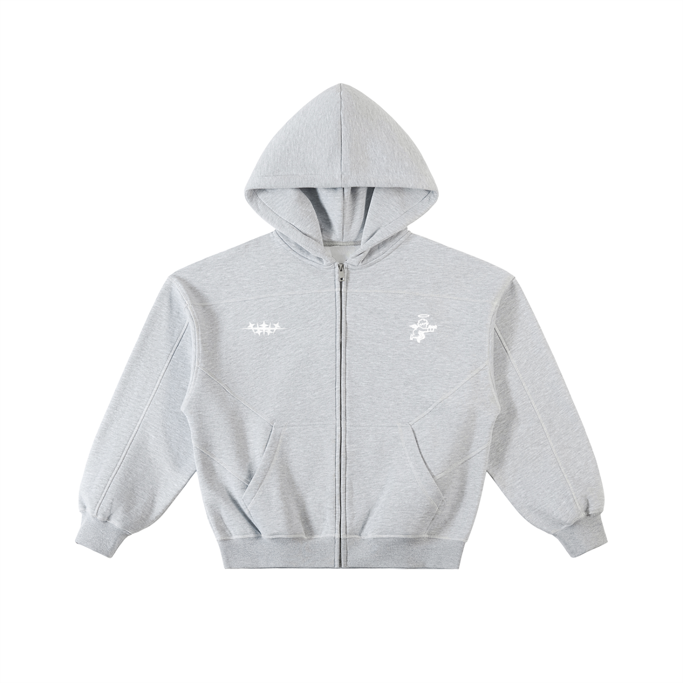 Cupid Boxy Stitched Zip Up Hoodie